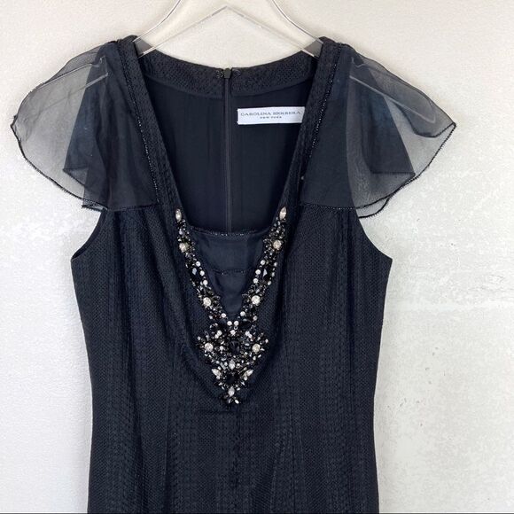 Carolina Herrera Black Tweed Gem Rhinestone Cocktail Dress Size 6 - Picture 2 of 10